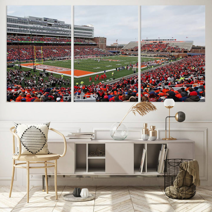 University of Illinois Fighting Illini Football Team Print - Champaign Illinois Memorial Stadium Wall Art Canvas Print