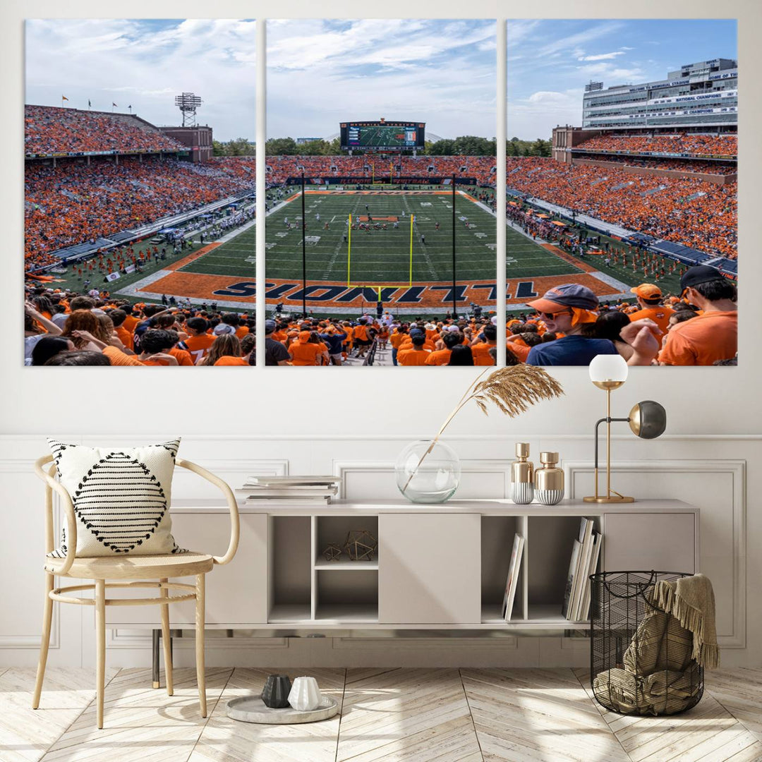 University of Illinois Fighting Illini Football Team Print - Champaign Illinois Memorial Stadium Wall Art Canvas Print