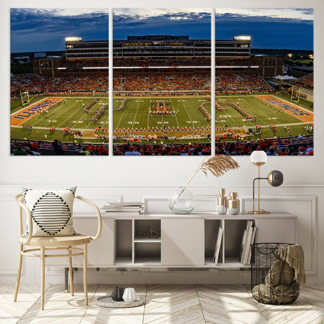 University of Illinois Fighting Illini Football Team Print - Champaign Illinois Memorial Stadium Wall Art Canvas Print