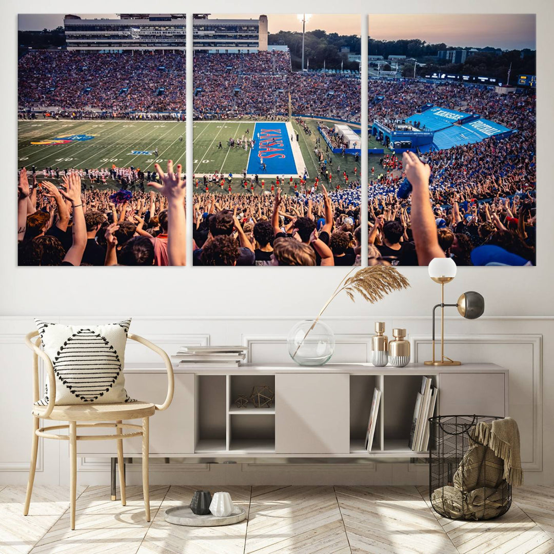 University of Kansas Jayhawks Football Team Print - Lawrence Kansas Memorial Stadium Wall Art Canvas Print