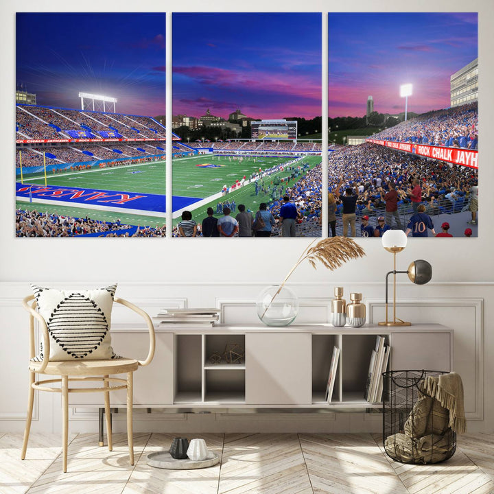 University of Kansas Jayhawks Football Team Print - Lawrence Kansas Memorial Stadium Wall Art Canvas Print