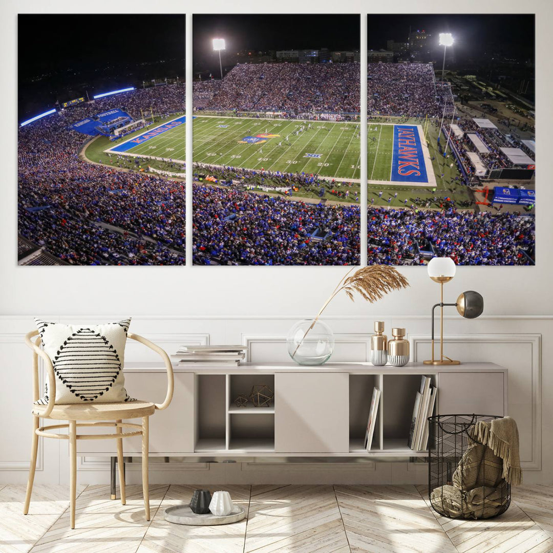 University of Kansas Jayhawks Football Team Print - Lawrence Kansas Memorial Stadium Wall Art Canvas Print