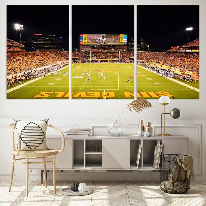 ASU Sun Devils Football Team Print - Phoenix Mountain America Stadium Wall Art Canvas Print