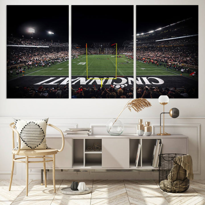 Cincinnati Bearcats Football Team Print - Nippert Stadium Wall Art Canvas Print