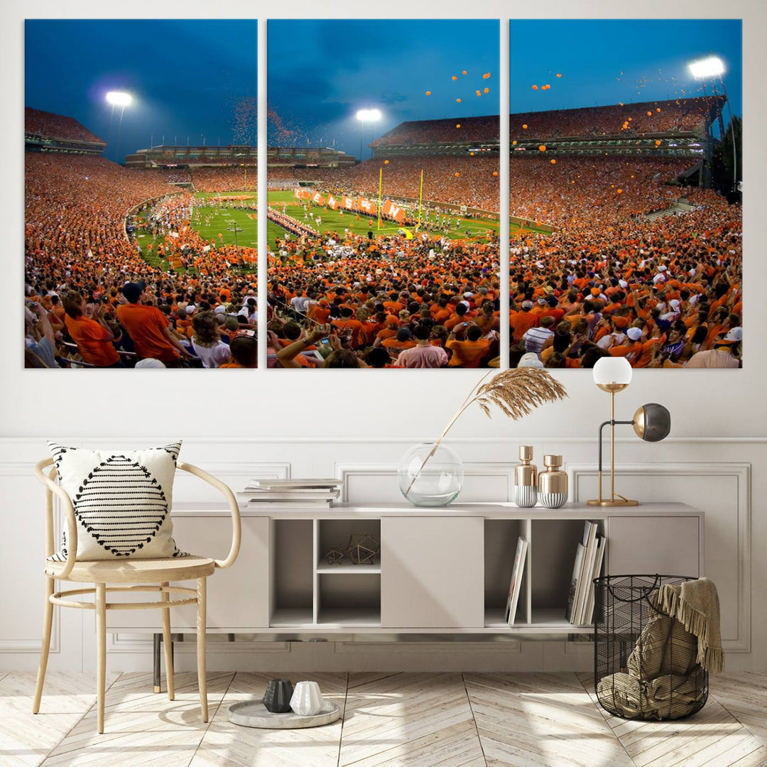 Clemson University Tigers Football Team Print - Clemson Memorial Stadium Wall Art Canvas Print