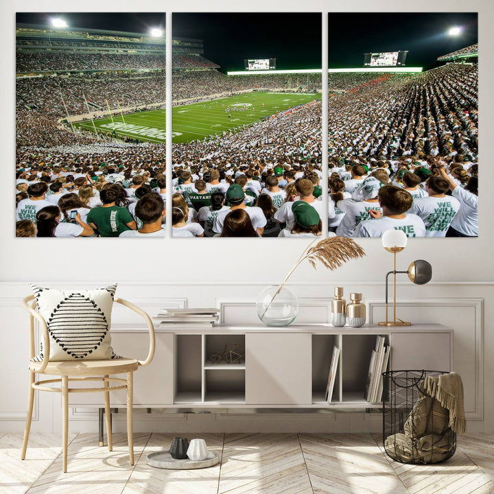 Michigan State Spartans Football Team Print - East Lansing Spartan Stadium Wall Art Canvas Print