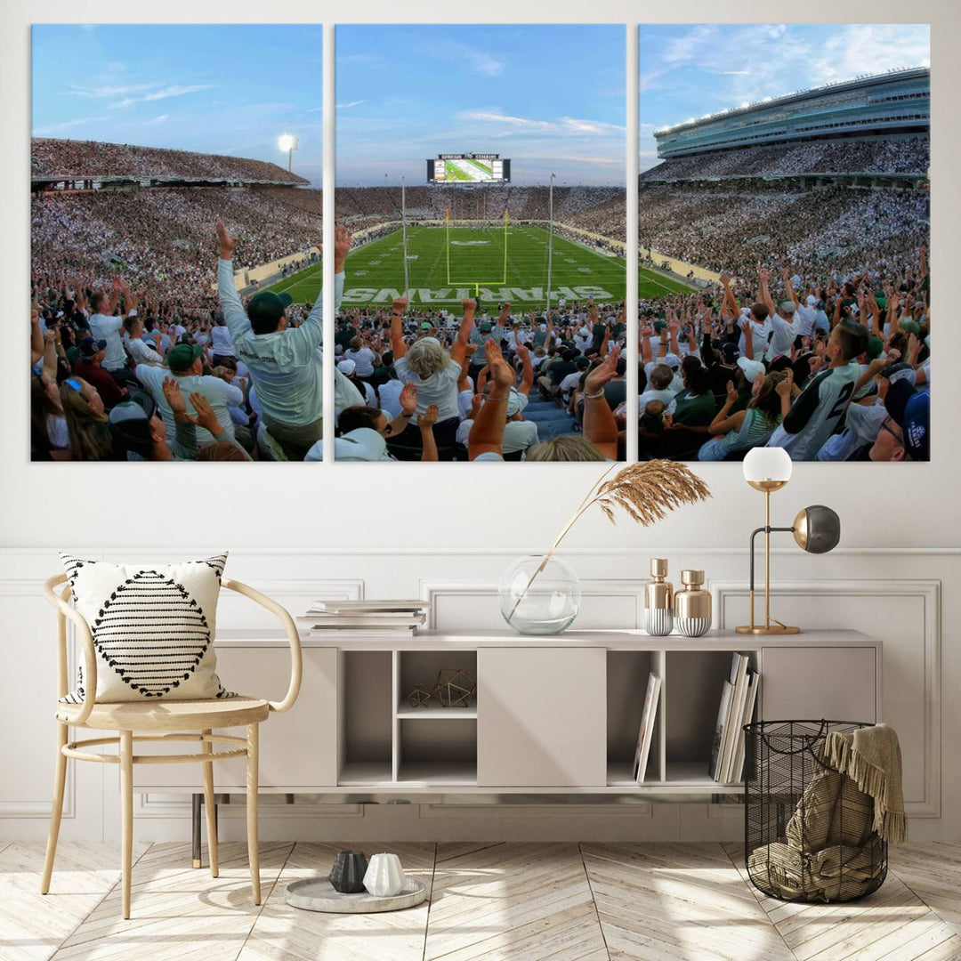 Michigan State Spartans Football Team Print - East Lansing Spartan Stadium Wall Art Canvas Print