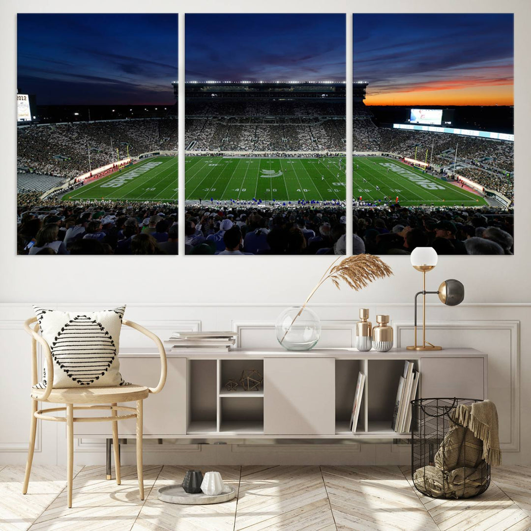 Michigan State Spartans Football Team Print - East Lansing Spartan Stadium Wall Art Canvas Print