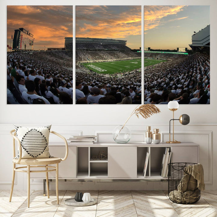 Michigan State Spartans Football Team Print - East Lansing Spartan Stadium Wall Art Canvas Print