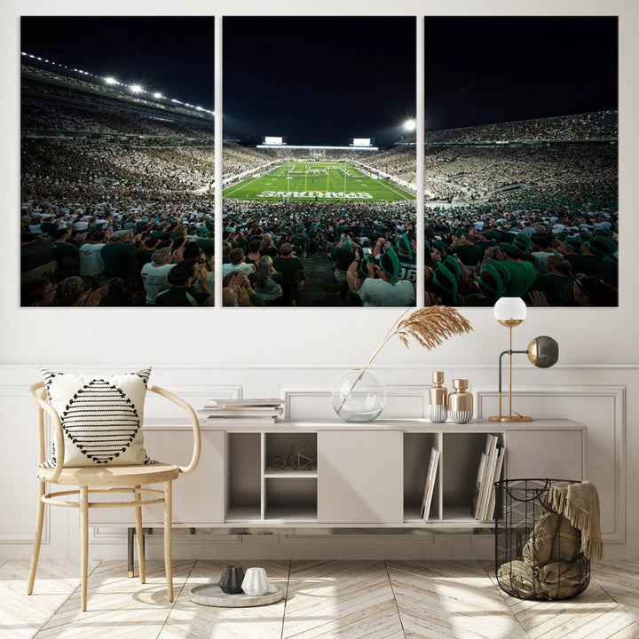 Michigan State Spartans Football Team Print - East Lansing Spartan Stadium Wall Art Canvas Print