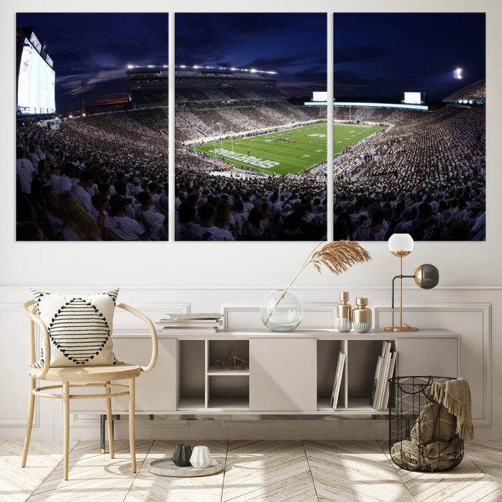 Michigan State Spartans Football Team Print - East Lansing Spartan Stadium Wall Art Canvas Print