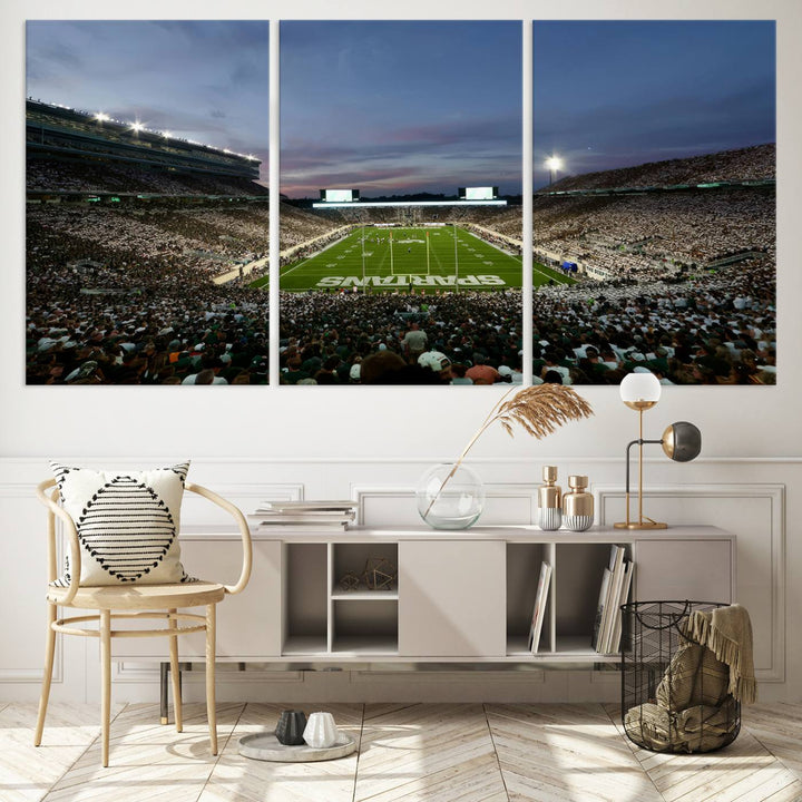 Michigan State Spartans Football Team Print - East Lansing Spartan Stadium Wall Art Canvas Print