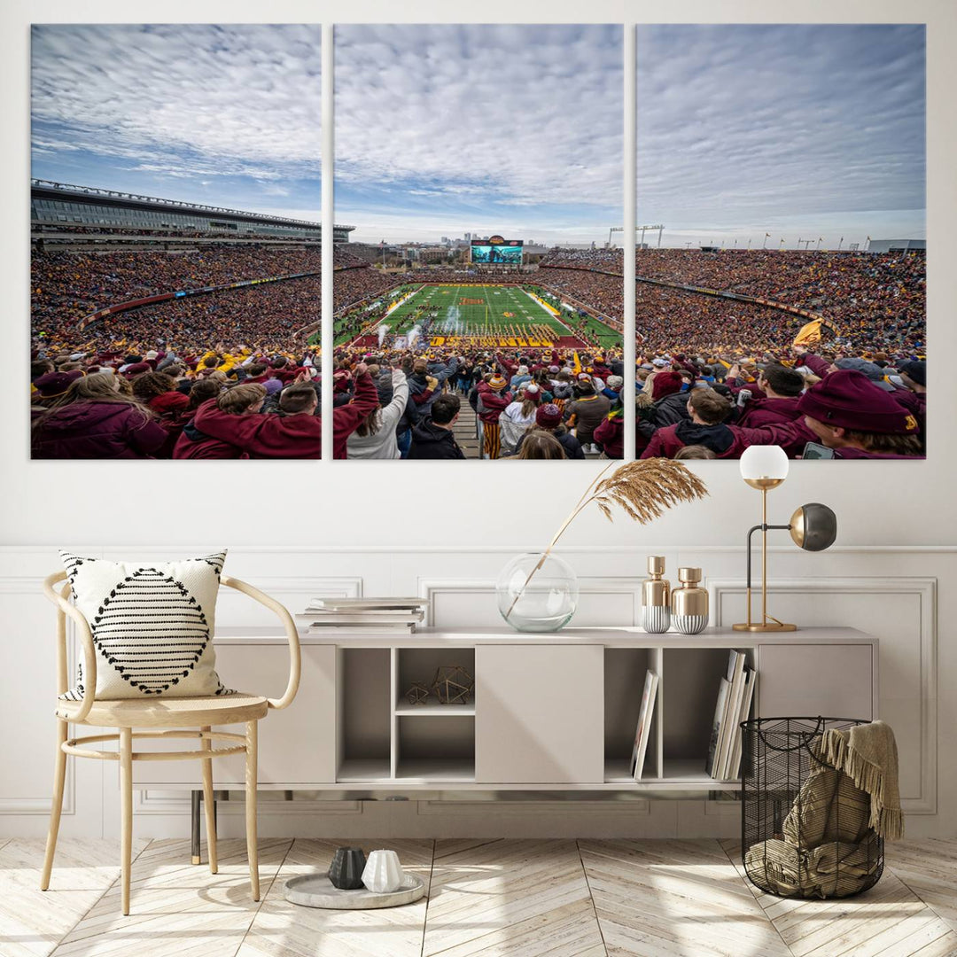 University of Minnesota Golden Gophers Football Team Print - Minneapolis Huntington Bank Stadium Wall Art Canvas Print