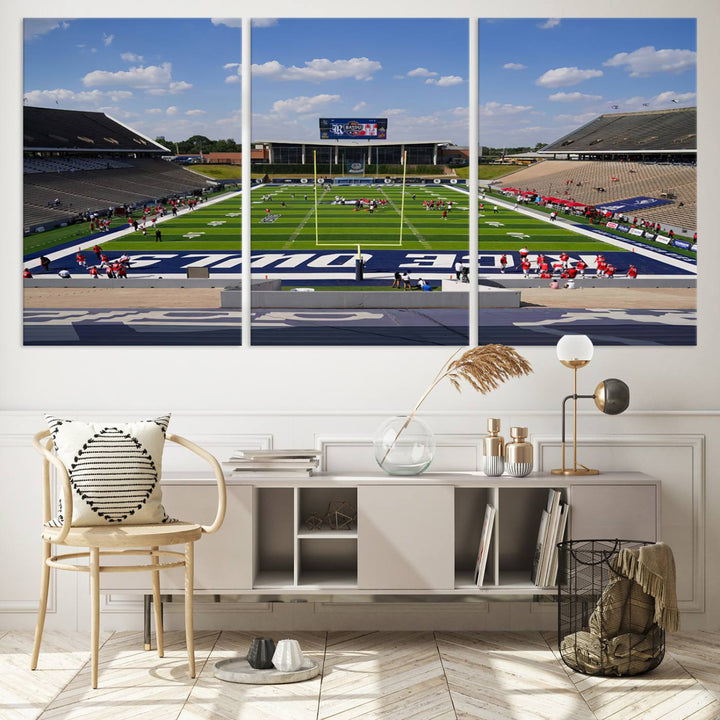 Rice University Owls Football Team Print - Houston Rice Stadium Wall Art Canvas Print