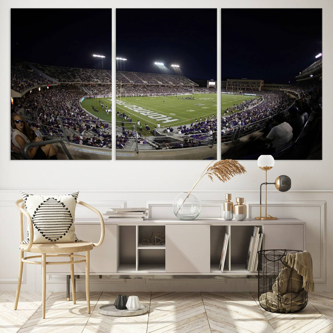 TCU Horned Frogs Football Team Print - Fort Worth Amon G. Carter Stadium Wall Art Canvas Print.