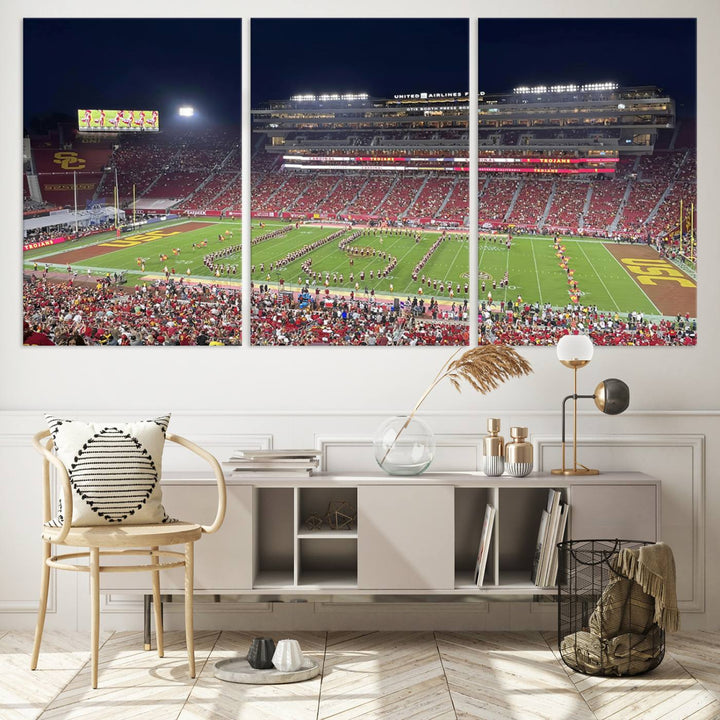 The University of Southern California USC Trojans Football Team Print - Los Angeles Memorial Coliseum Stadium Wall Art Canvas Print