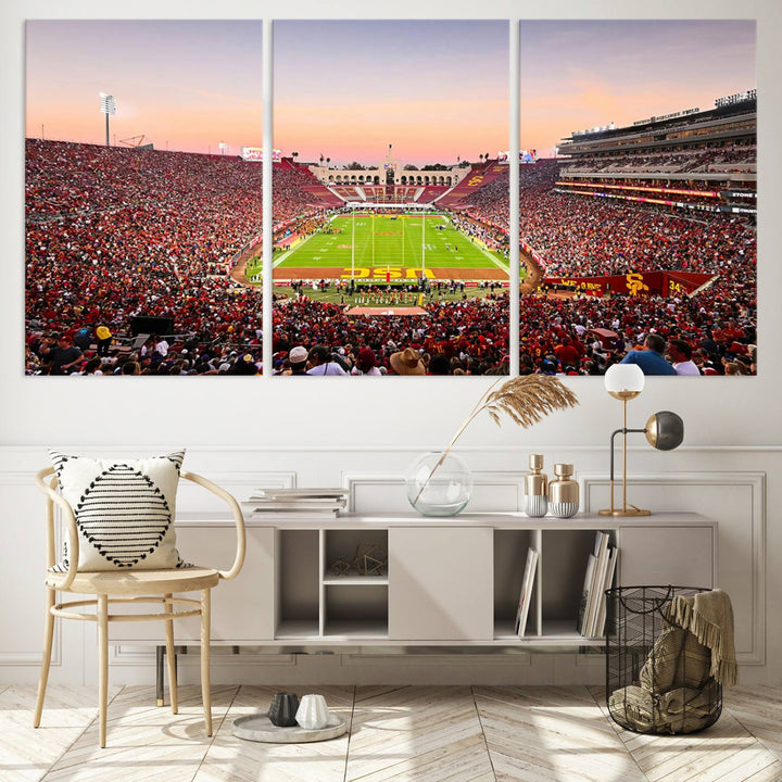 The University of Southern California USC Trojans Football Team Print - Los Angeles Memorial Coliseum Stadium Wall Art Canvas Print