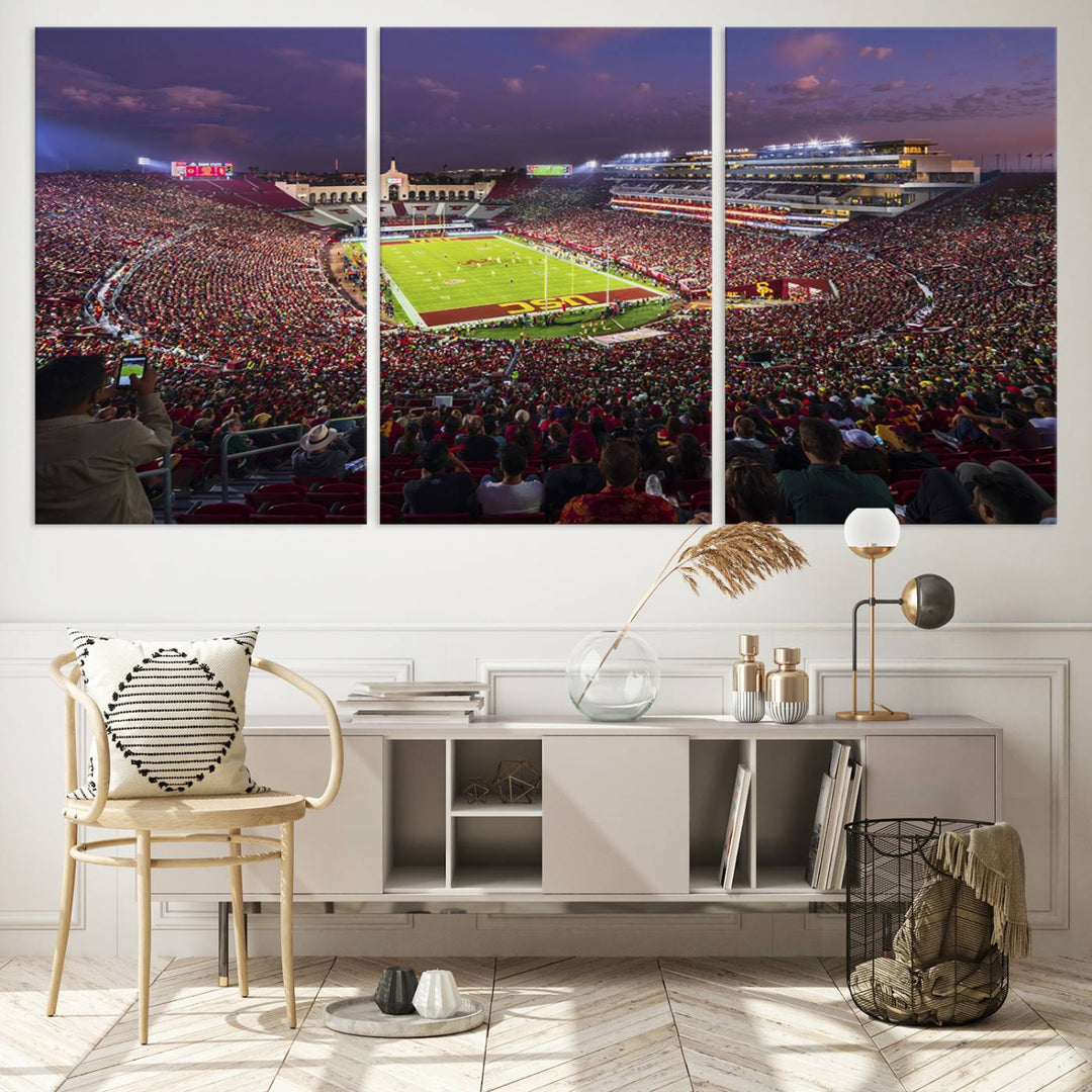 The University of Southern California USC Trojans Football Team Print - Los Angeles Memorial Coliseum Stadium Wall Art Canvas Print