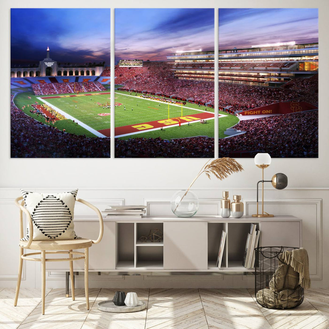 The University of Southern California USC Trojans Football Team Print - Los Angeles Memorial Coliseum Stadium Wall Art Canvas Print