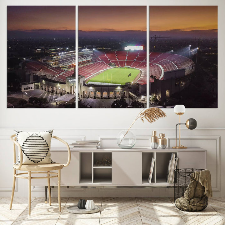 The University of Southern California USC Trojans Football Team Print - Los Angeles Memorial Coliseum Stadium Wall Art Canvas Print