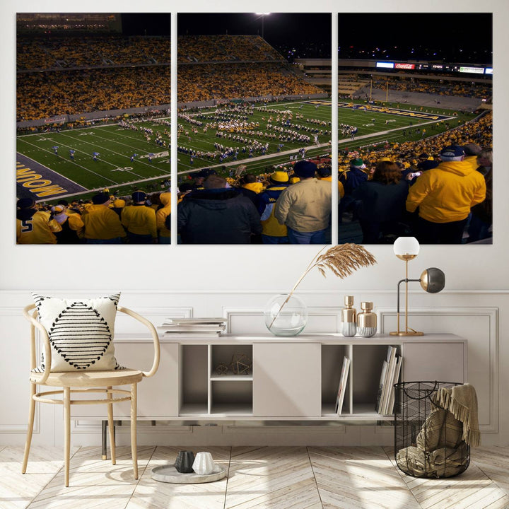 West Virginia Uni Mountaineers Football Team Print - Milan Puskar Stadium Canvas Print Wall Art, Morgantown Print