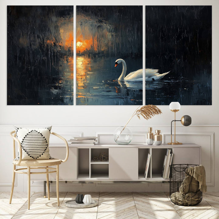 Abstract Swan on Water Wall Art Canvas Print - Elegant Nature Scene for Modern Home Decor