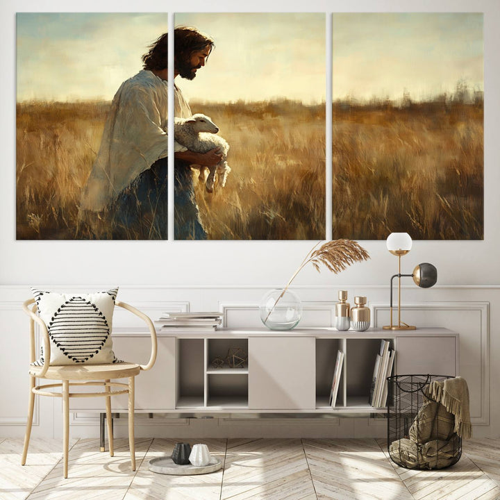 Jesus the Good Shepherd Wall Art Canvas Print - Inspirational Christian Religious Print for Prayer Room Decor