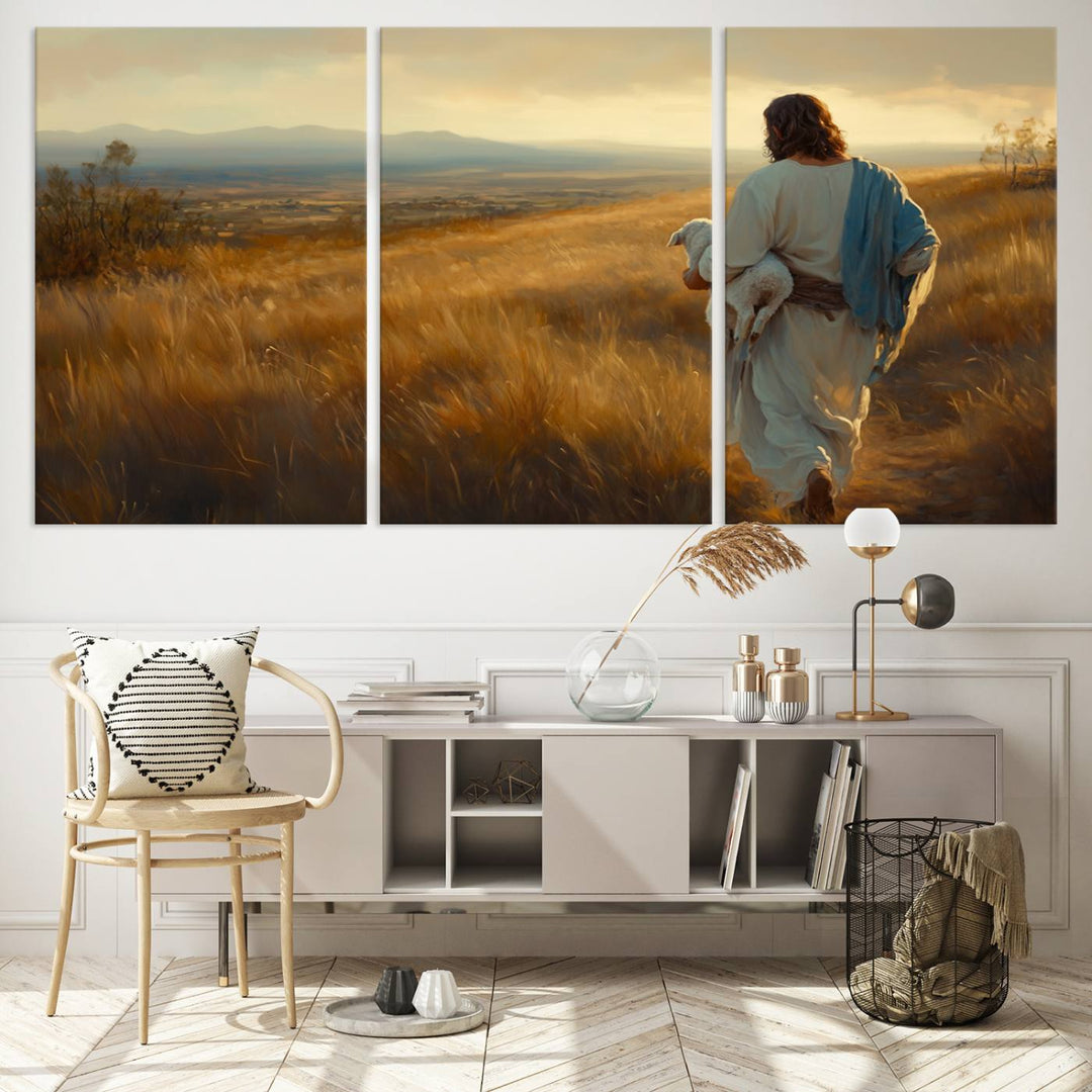 Jesus the Good Shepherd Wall Art Canvas Print - Inspirational Christian Religious Print for Prayer Room Decor