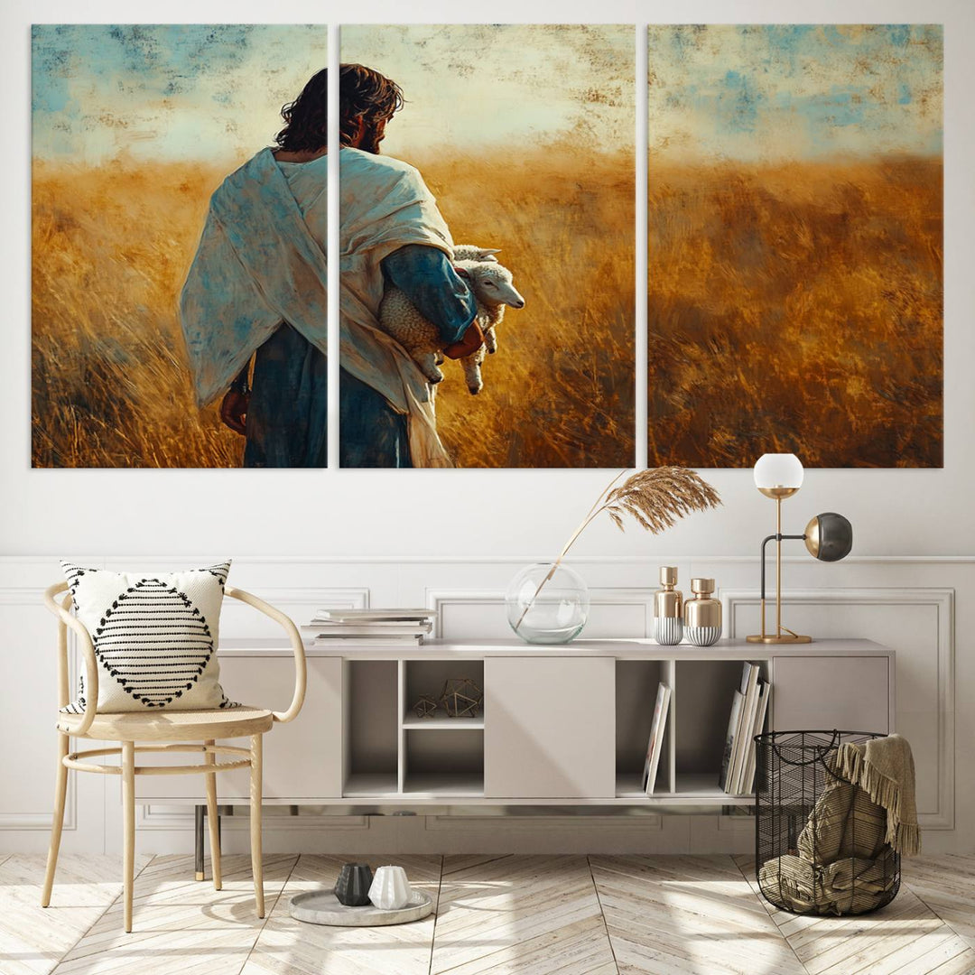 Jesus the Good Shepherd Wall Art Canvas Print - Inspirational Christian Religious Print for Prayer Room Decor