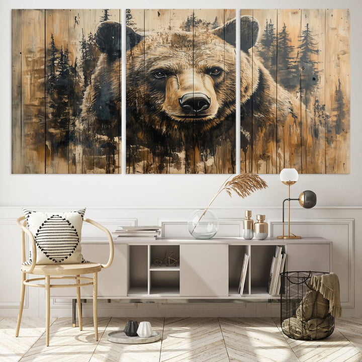 Rustic Bear Wall Art Canvas Print | Framed & Ready to Hang | Rustic Animal Artwork for Living Room, Office, Cabin, or Nature-Inspired Décor