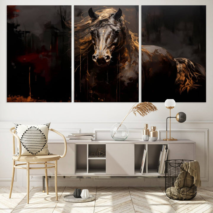 Abstract Black Horse Canvas Print | Abstract Equine Wall Art | Western Decor Print | Horse Lover Gift | Farmhouse & Cabin Wall Art