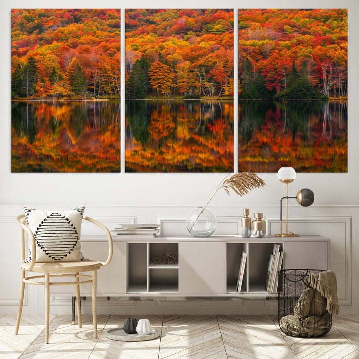 Autumn Reflection Canvas Print, Stunning Fall Foliage Wall Art, Serene Lake Landscape, Perfect Seasonal Decor Print