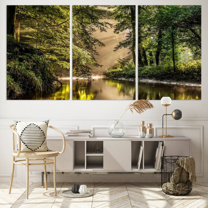 Forest River Landscape Wall Art | Ready to Hang Canvas Print | Perfect for Farmhouse Wall Decor, Cabin Wall Art, Nature-Inspired Home Décor