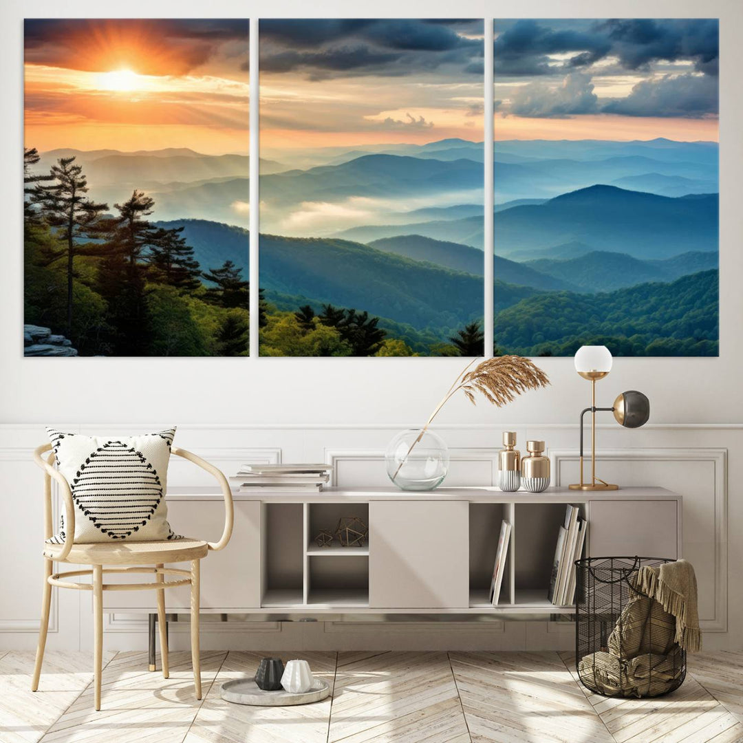 Sunrise Over Mountain Range Wall Art | Canvas Print Ready to Hang | Perfect for Farmhouse Wall Decor, Cabin Wall Art, Nature-Inspired Home