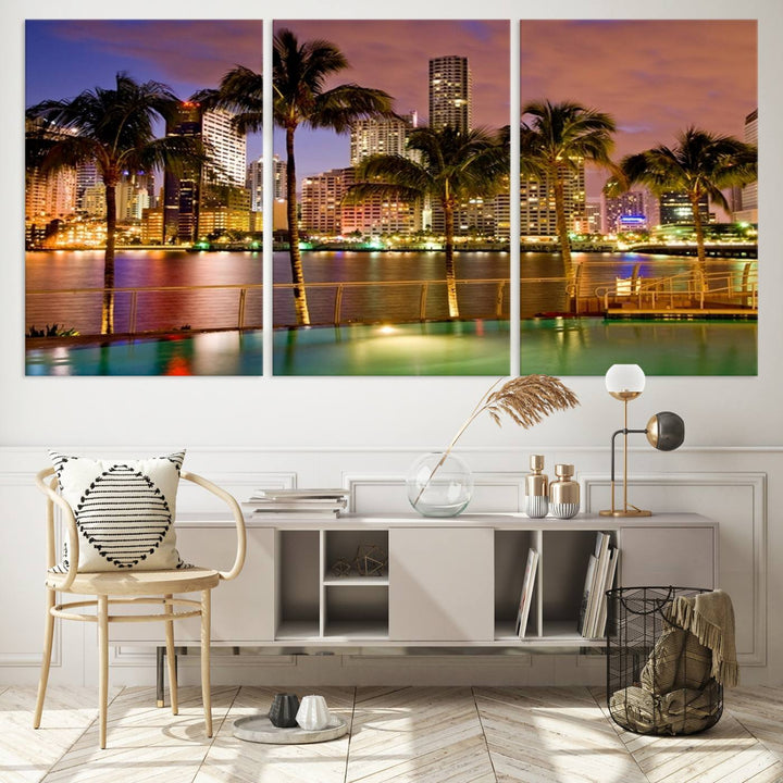 Wall Art MIAMI Canvas Print Miami Skyline with Palms