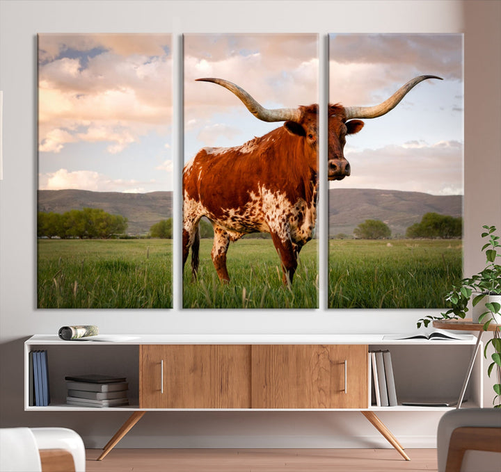 Longhorn Texas Cow Canvas Wall Art Print Images d’animaux sur toile de coton originale