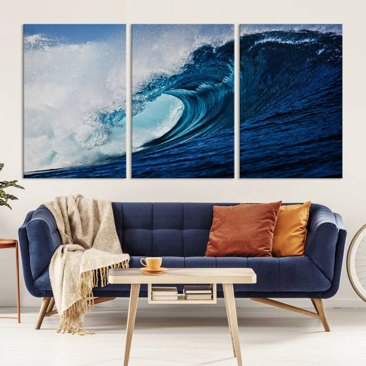 Ocean Wave at Sunset Canvas Art, Large Wall Print of Vibrant Water Waves, Coastal Art for Living Room and Dining Room Decor