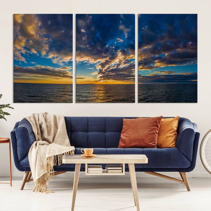 Dramatic Ocean Sunset Canvas Art, Panoramic Seascape Wall Art, Giclee Canvas Print with Canon Quality for Coastal Decor