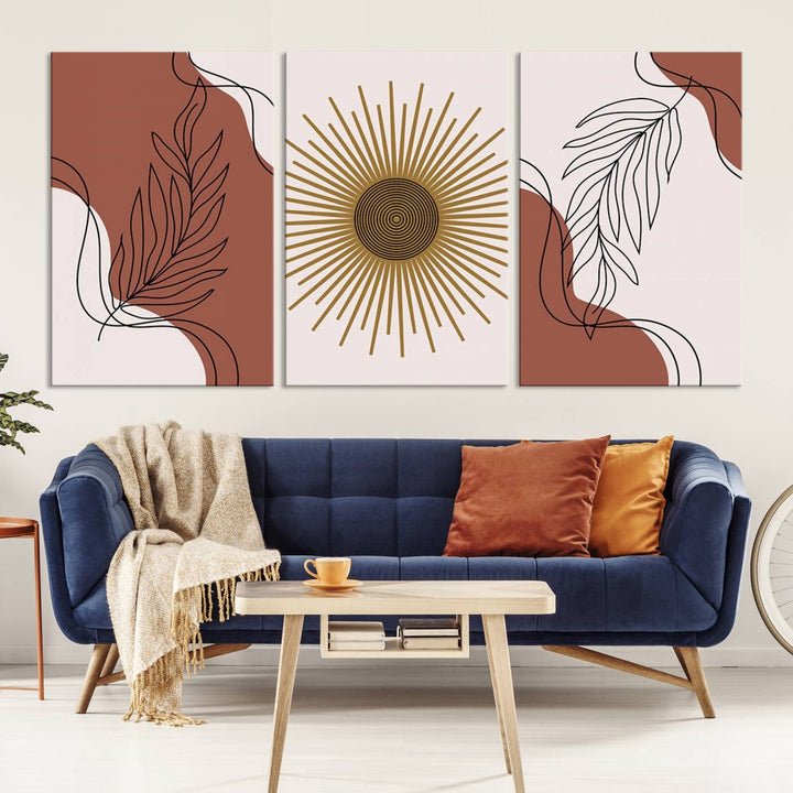 Boho Wall Art Canvas Print Set Mid-Century Prints Bohemian Wall Artwork Prints Boho Neutral 