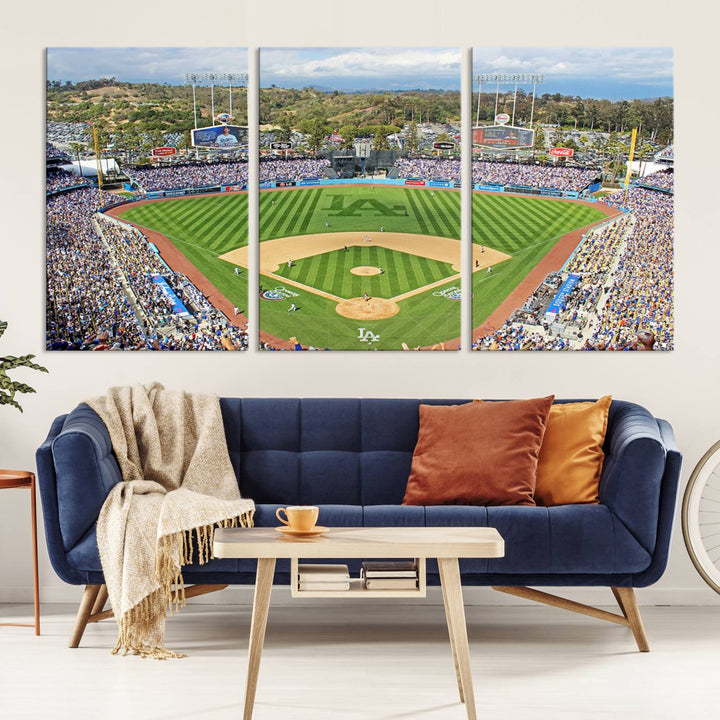 Aerial view of a sunny game day at Citi Field, captured in a 3-panel canvas print wall art.