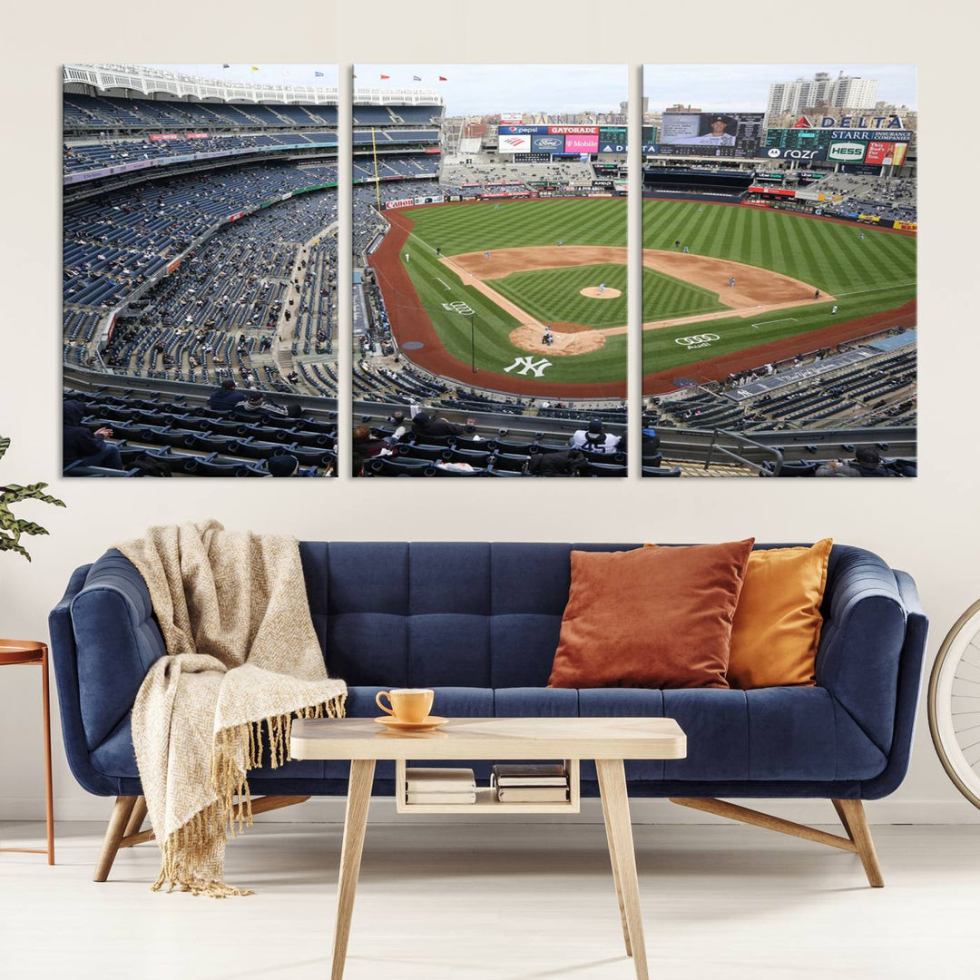 Aerial view of Yankee Stadium filled with fans, showcased on a New York Yankees Stadium Wall Art Canvas Print.