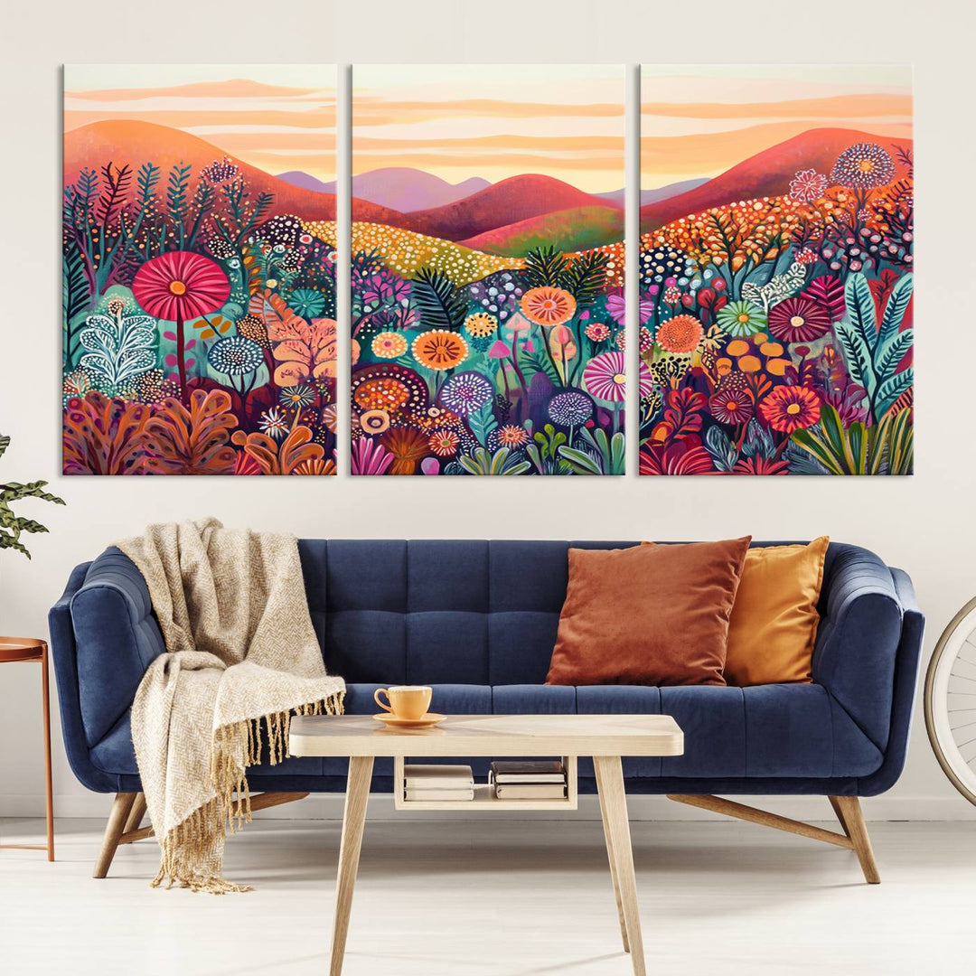 Yayoi Kusama 1986 Wall Art Print – Yayoi Kusama Wabi Sabi Japanese Wall Art Print - Vibrant Abstract Landscape Canvas