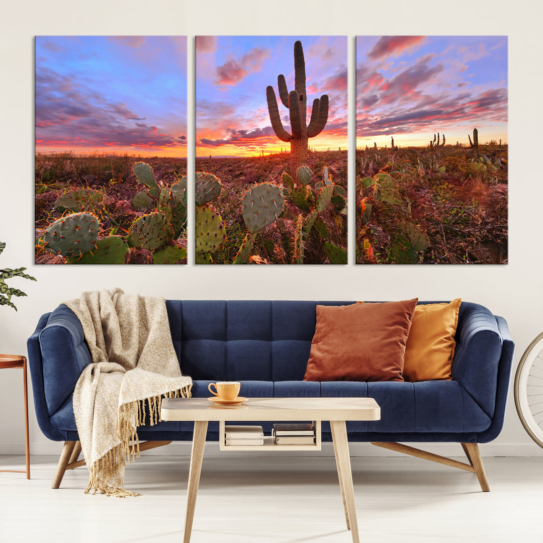 The Arizona Desert Sunset Wall Art Canvas Print hangs prominently.