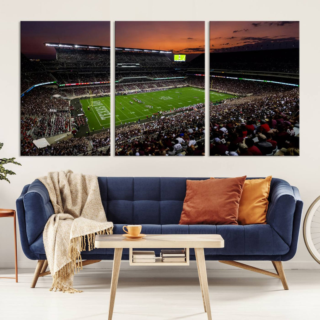 Canvas print of the Texas A&M University Aggies football team at Kyle Field Stadium.