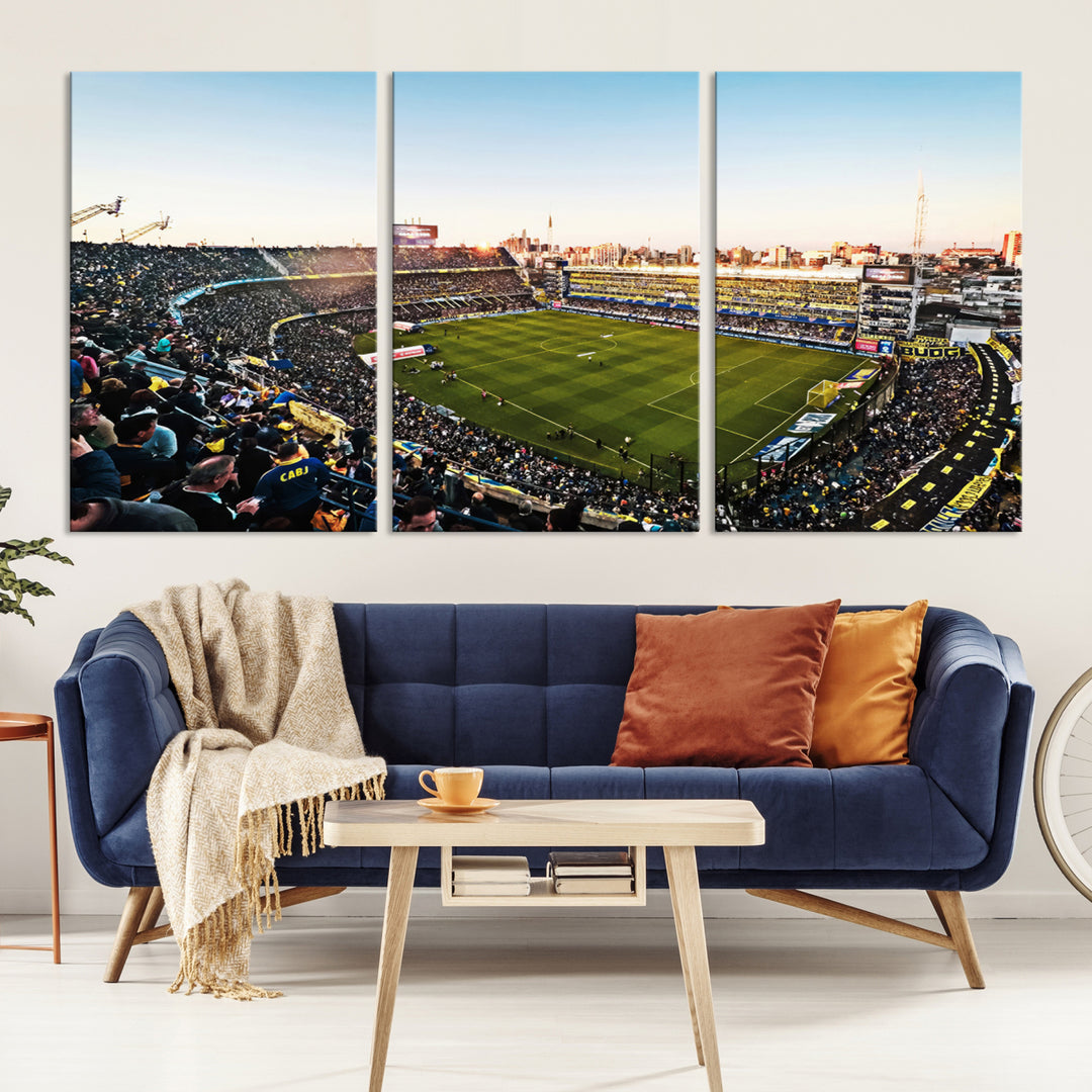 The wall art canvas print vividly captures the dynamic soccer culture at Bombonera Stadium with its vibrant depiction.