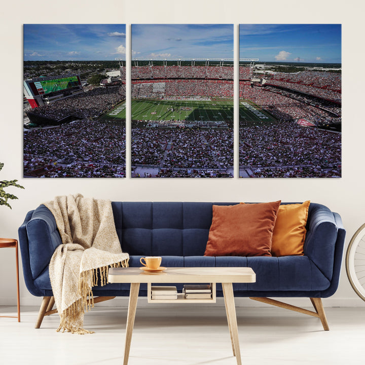 The wall art is a South Carolina Gamecocks print, showcasing Williams-Brice Stadium from a distance under clear skies.