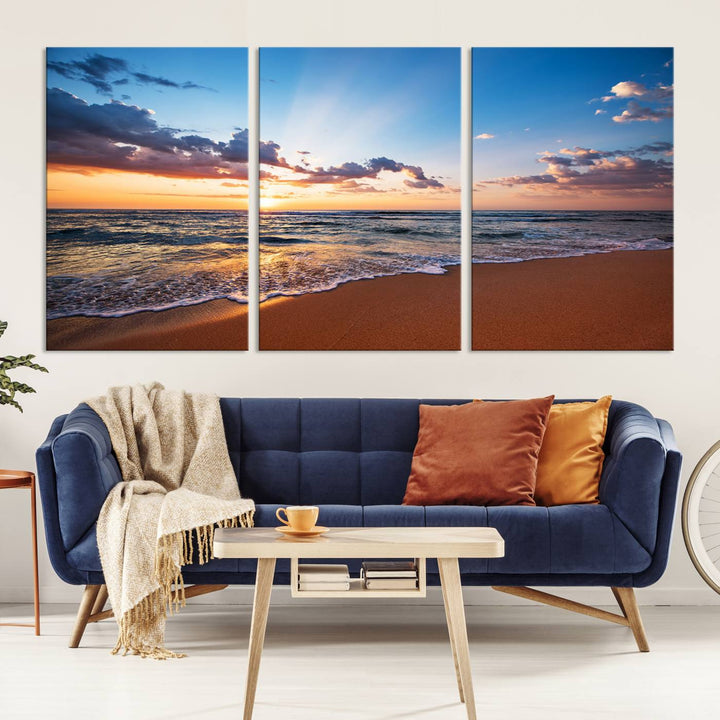 Golden Hour Beach Sunset Wall Art | Canvas Print | Ready to Hang | Coastal Wall Art for Living Room