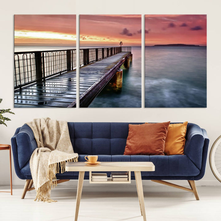 Serene Pier at Sunset Wall Art | Canvas Print | Ready to Hang | Coastal Decor for Living Room