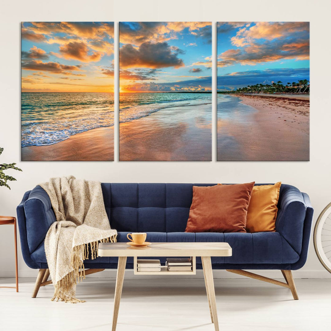 Serene Beach Sunset Wall Art | Coastal Ocean Canvas Print | Ready to Hang Tropical Decor for Home or Office