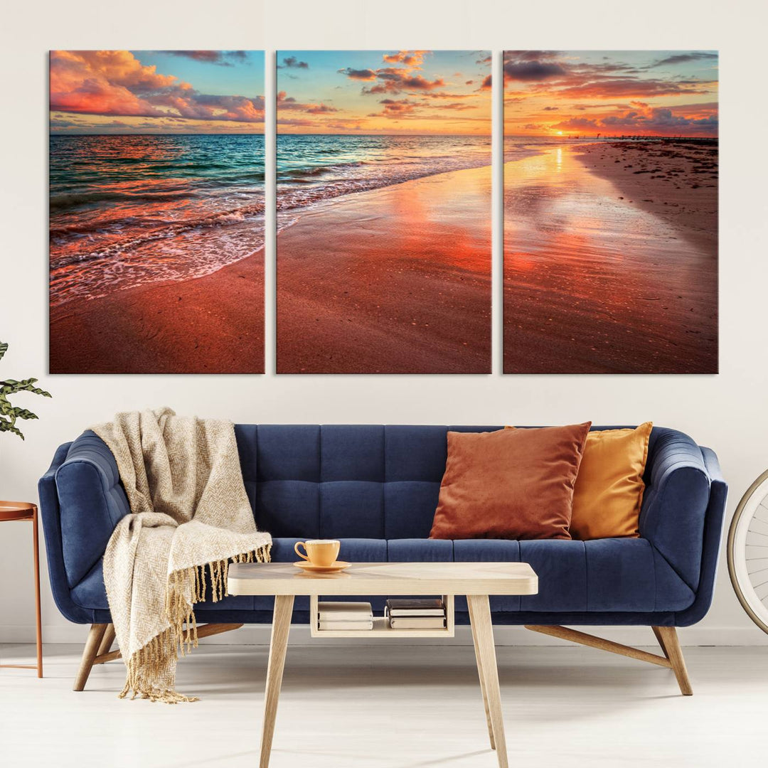 Stunning Sunset Beach Wall Art | Ocean Canvas Print | Coastal Wall Art | Ready to Hang | Tranquil Sunset Canvas for Home & Office Decor